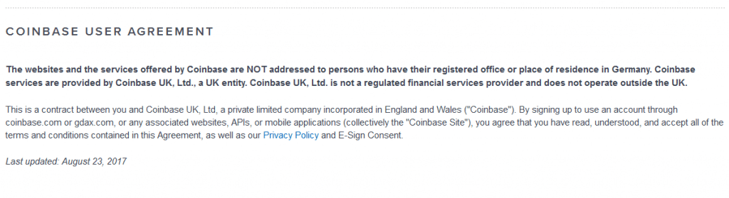 Coinbase Nutzungsbedingungen